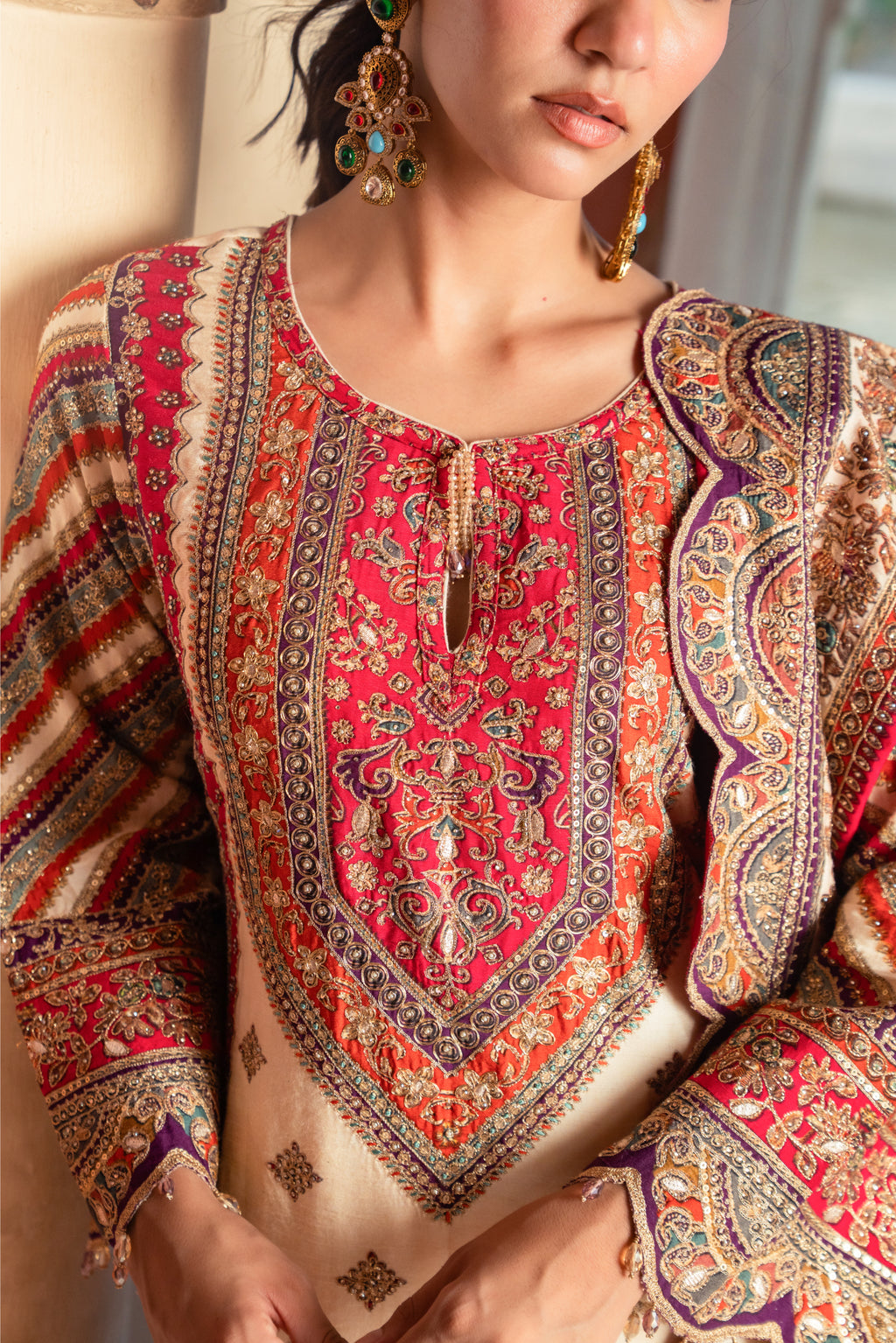 Adaa Off-White A-Line Long Kurta Set