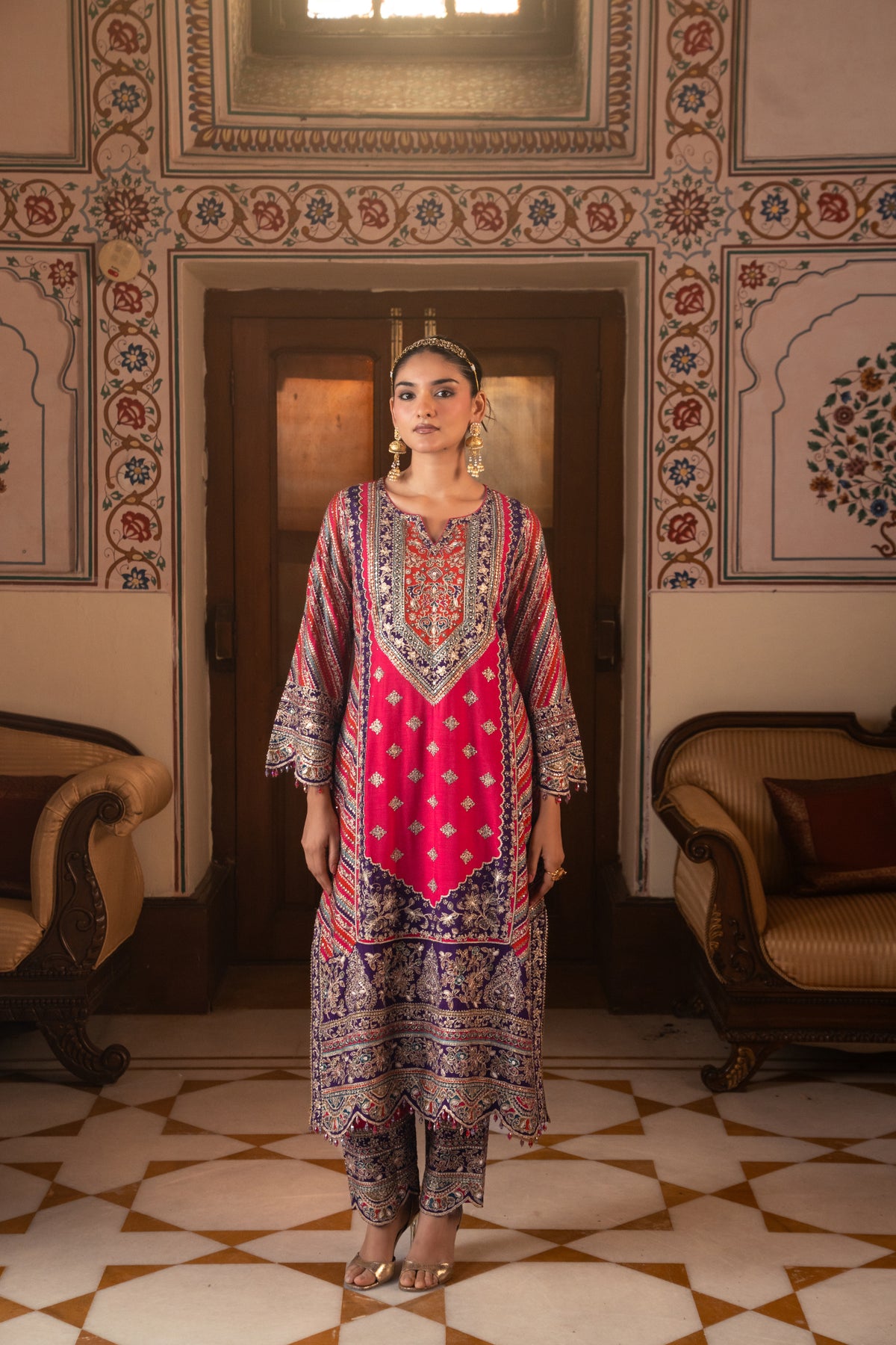 Adaa Purple A-Line Long Kurta Set