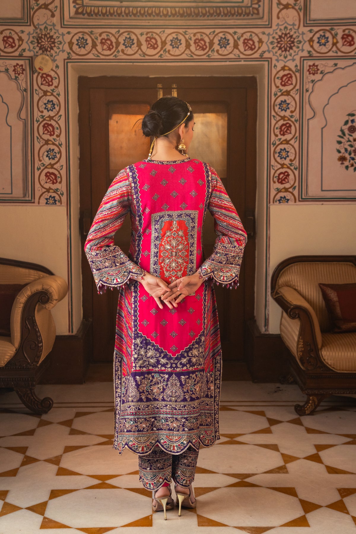 Adaa Purple A-Line Long Kurta Set