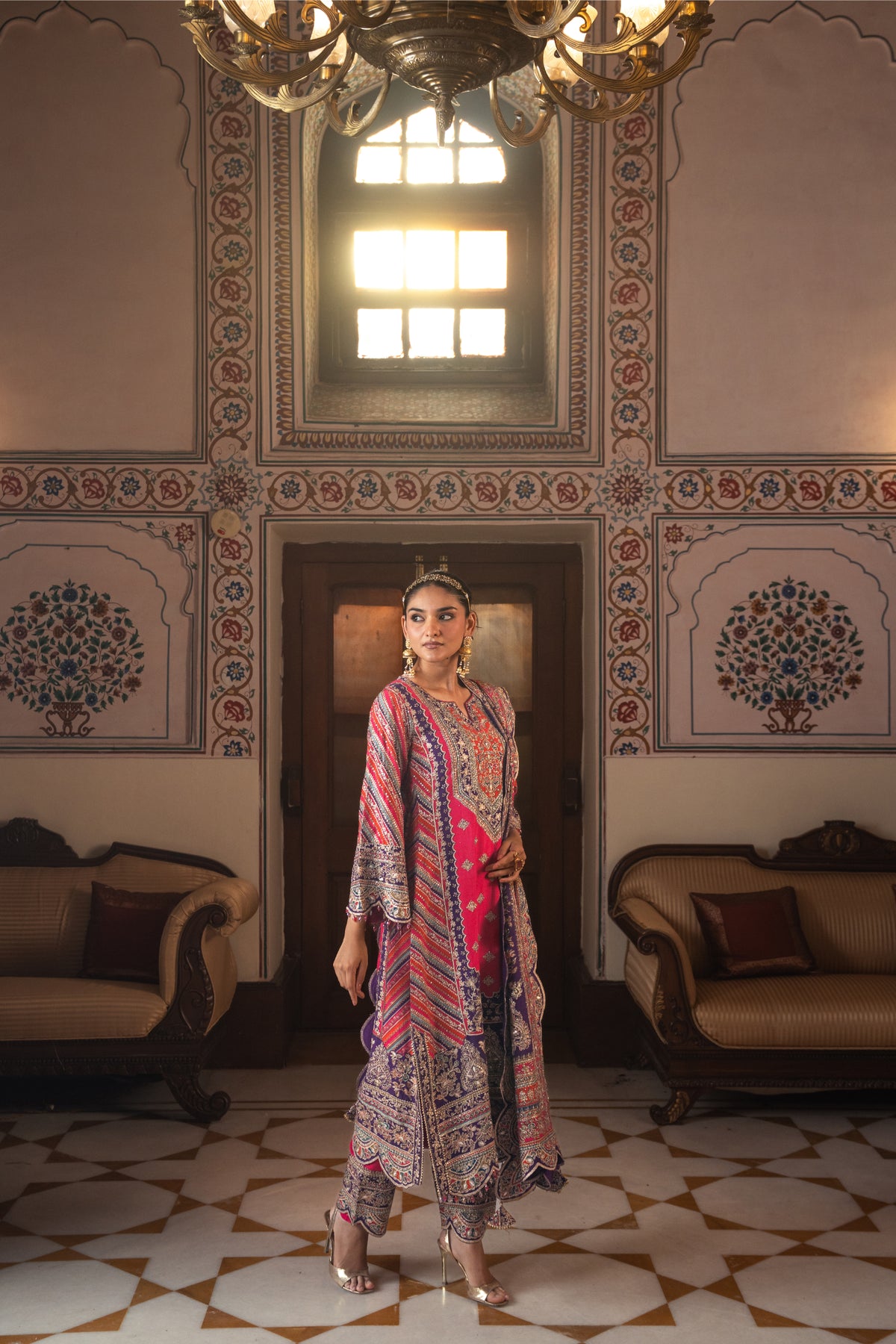 Adaa Purple A-Line Long Kurta Set
