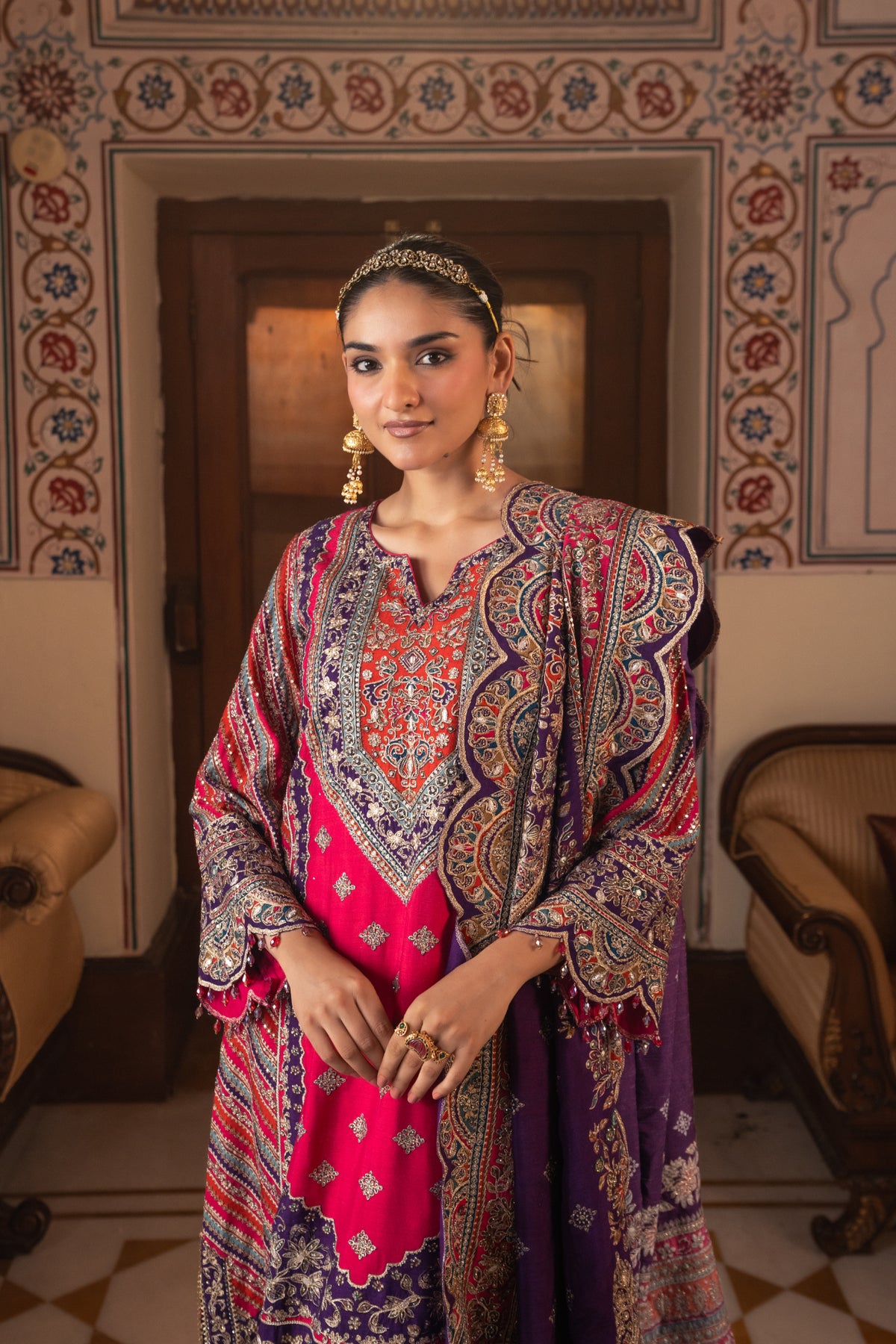 Adaa Purple A-Line Long Kurta Set