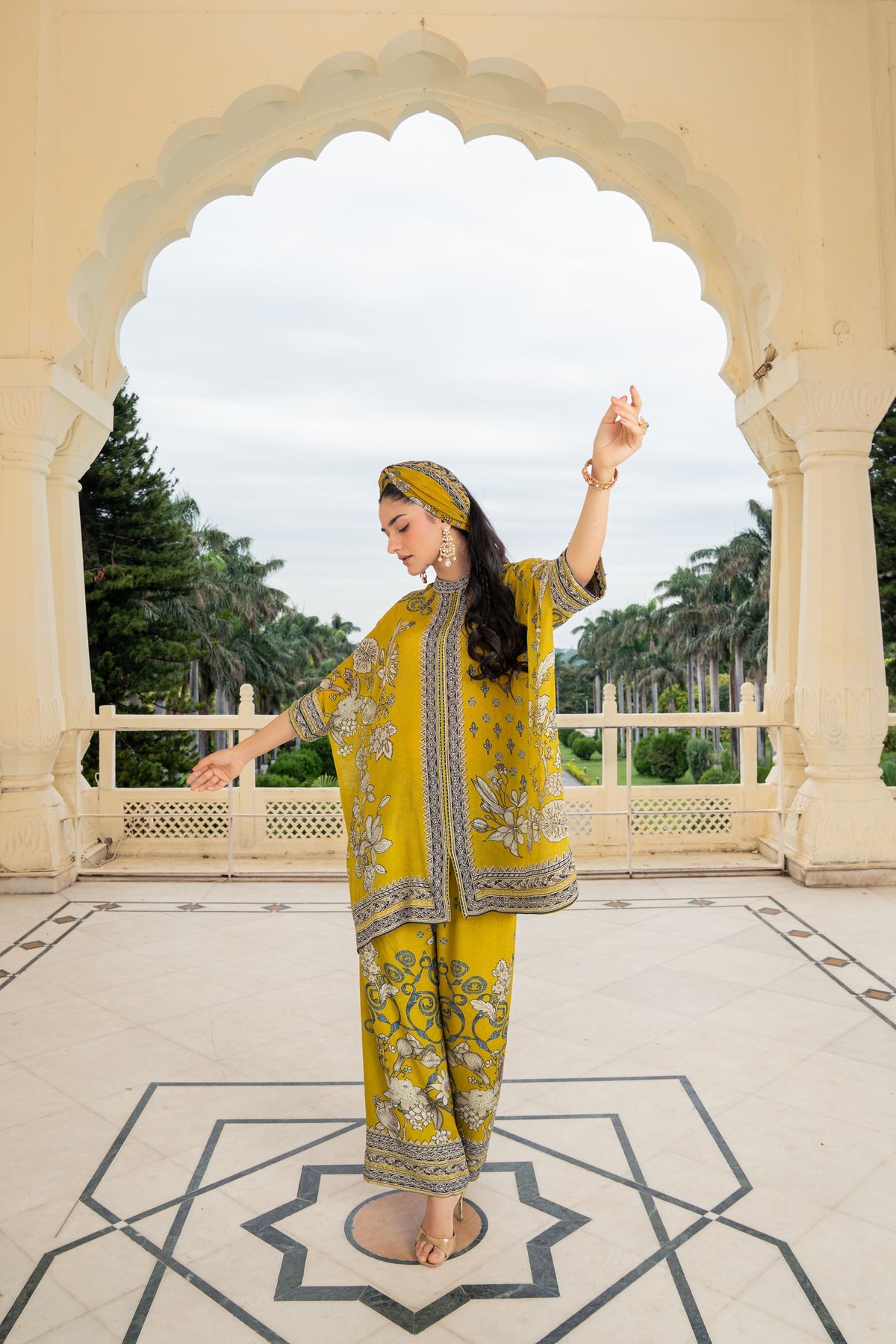 Gulnaar Mustard Kaftan Set