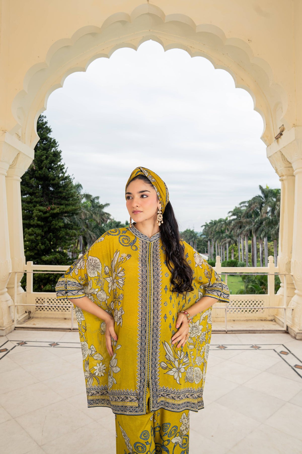 Gulnaar Mustard Kaftan Set