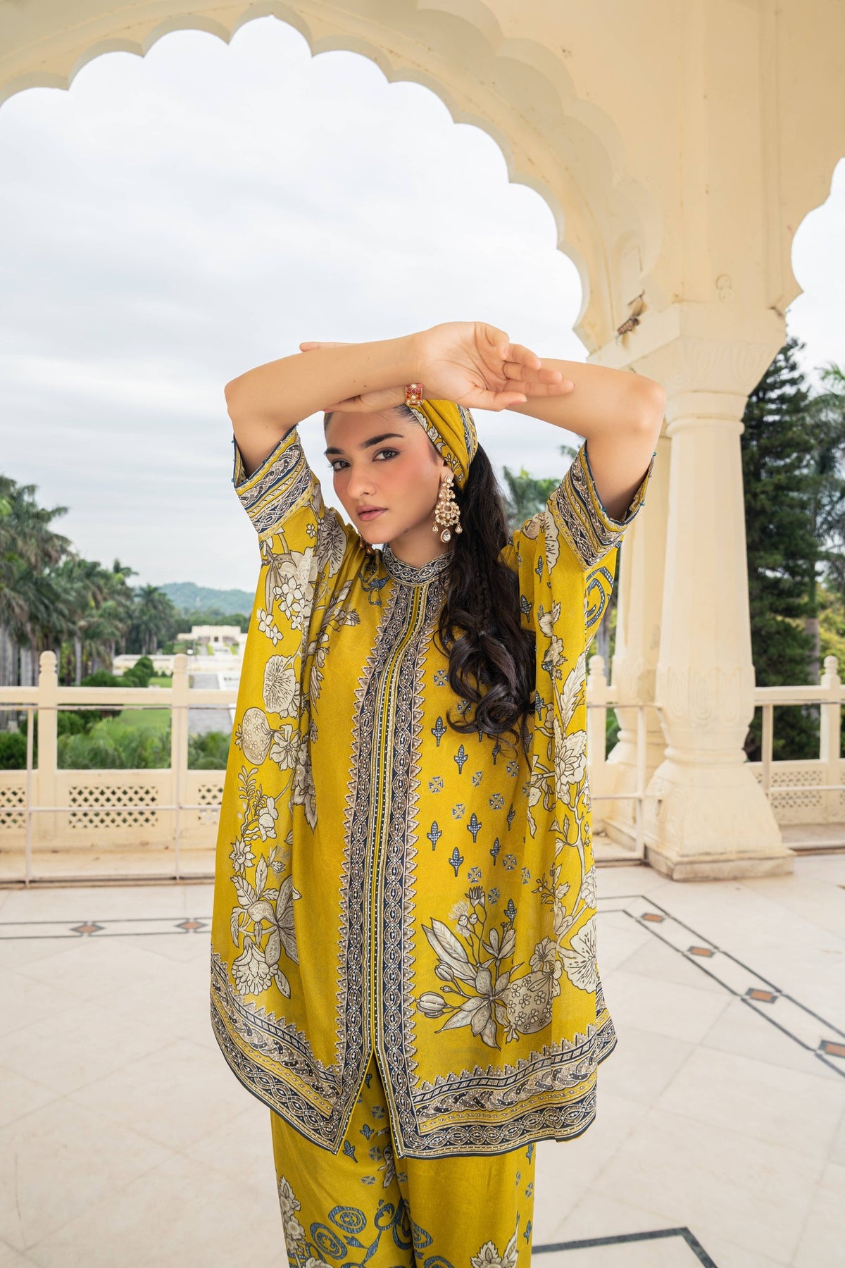 Gulnaar Mustard Kaftan Set