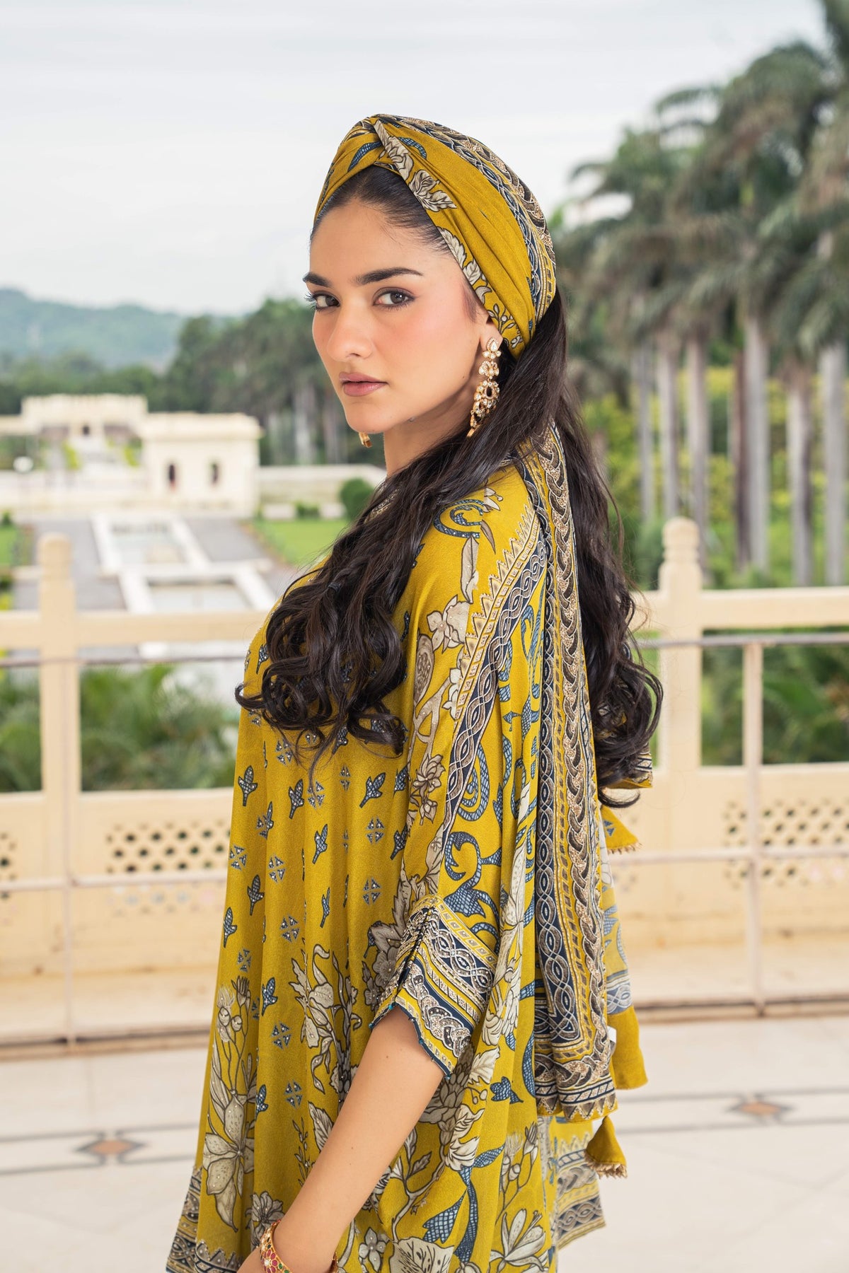 Gulnaar Mustard Kaftan Set