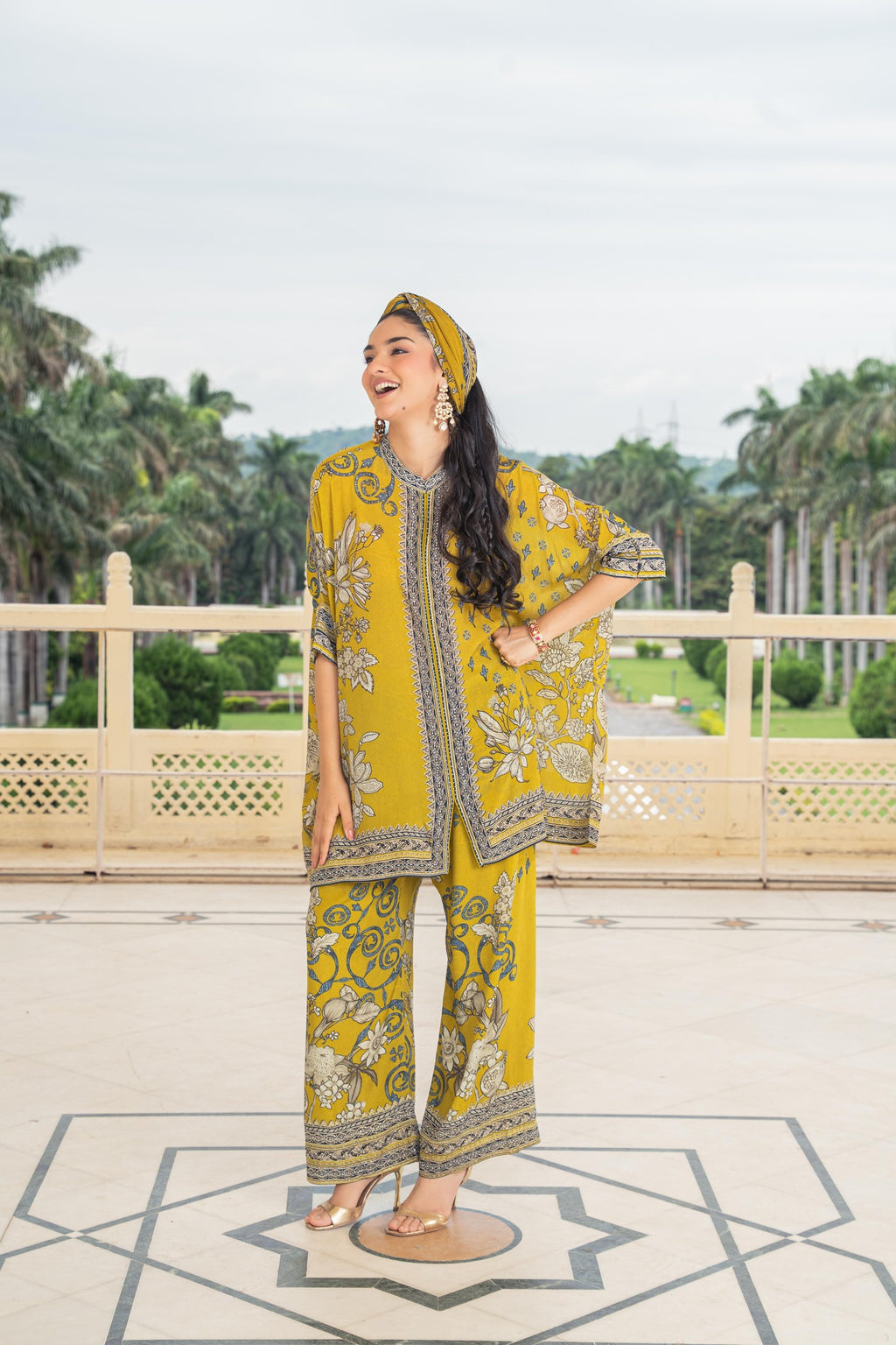 Gulnaar Mustard Kaftan Set