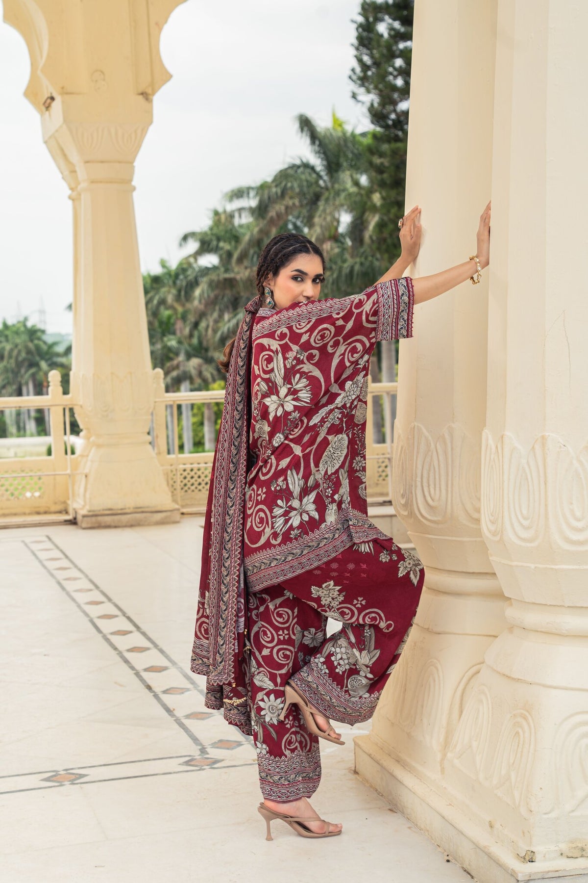Gulnaar Burgundy Kaftan Set