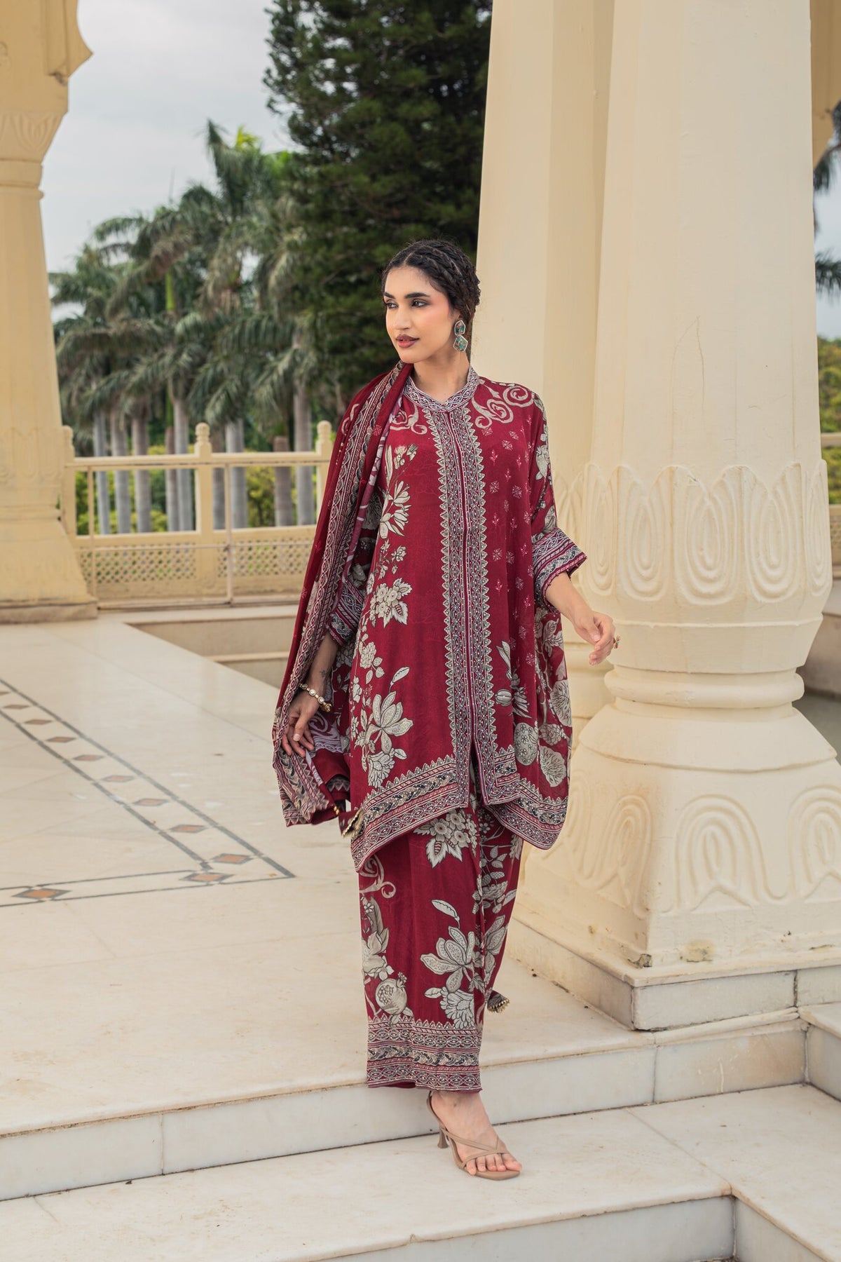 Gulnaar Burgundy Kaftan Set