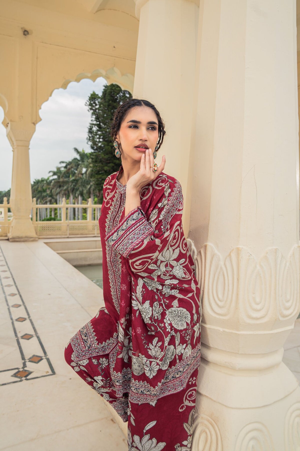 Gulnaar Burgundy Kaftan Set
