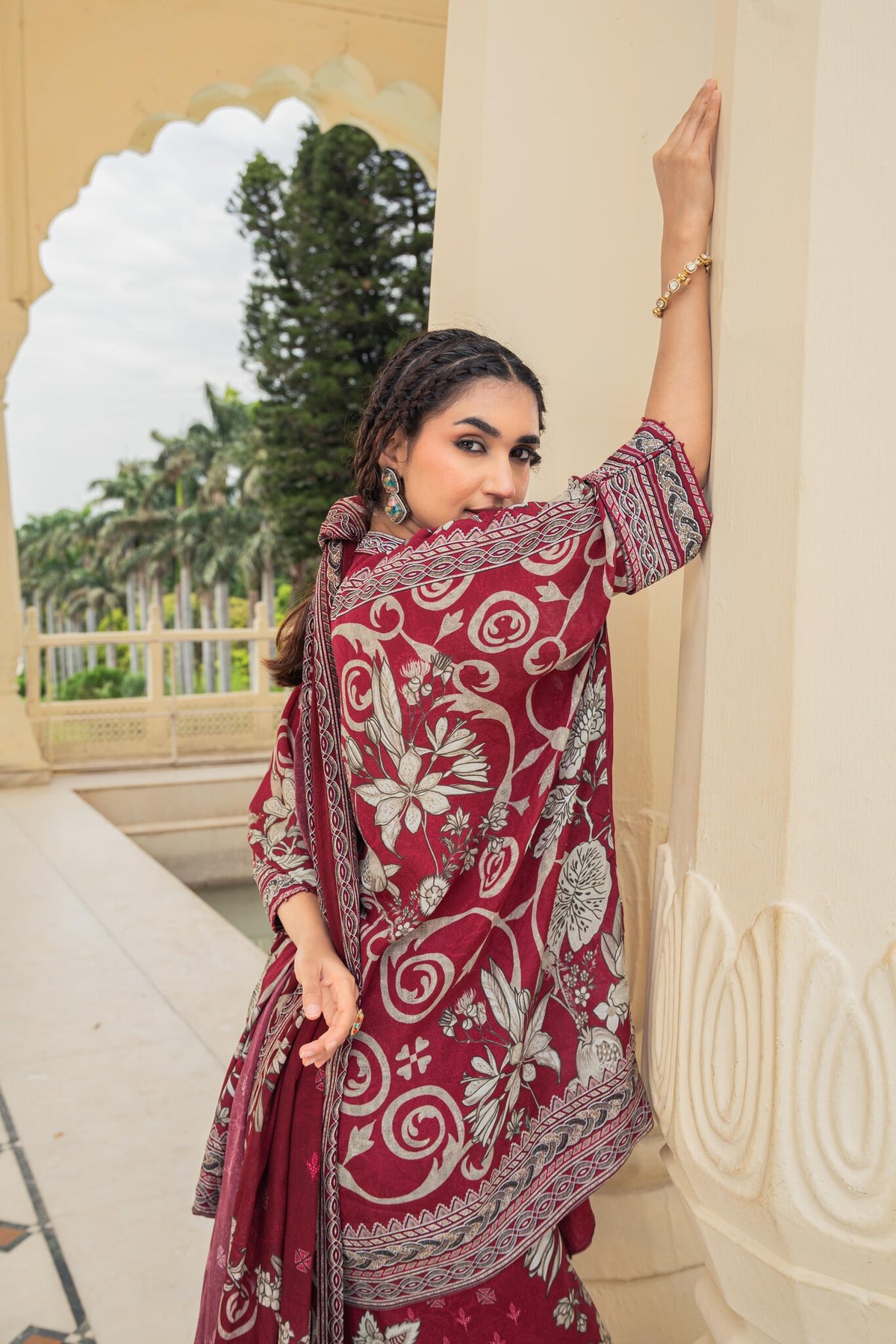 Gulnaar Burgundy Kaftan Set