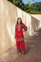 Saanjh Red Short Kurta with Pants
