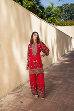 Saanjh Red Short Kurta with Pants