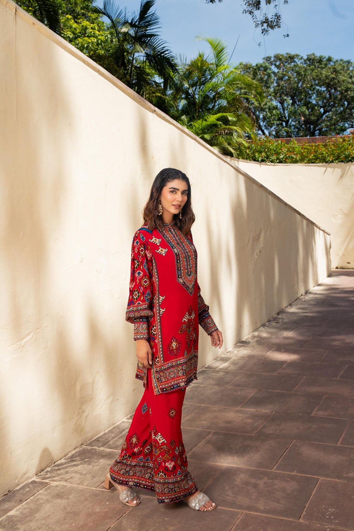 Saanjh Red Short Kurta with Pants