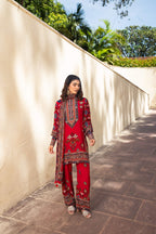 Saanjh Red Short Kurta with Pants