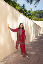 Saanjh Red Short Kurta with Pants