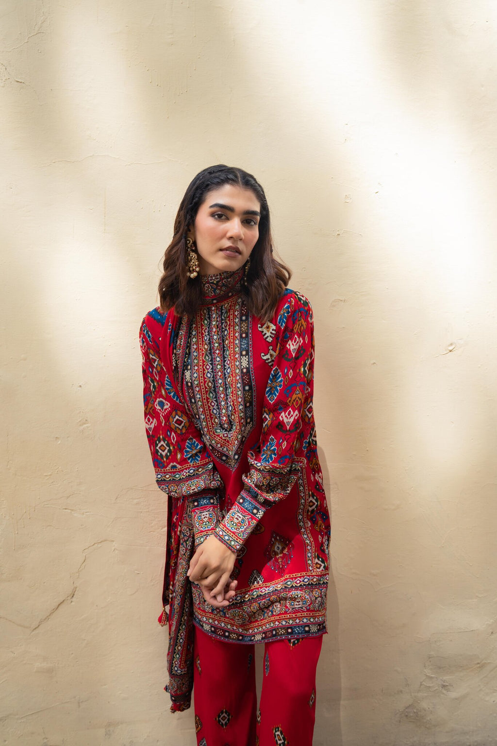 Saanjh Red Short Kurta with Pants