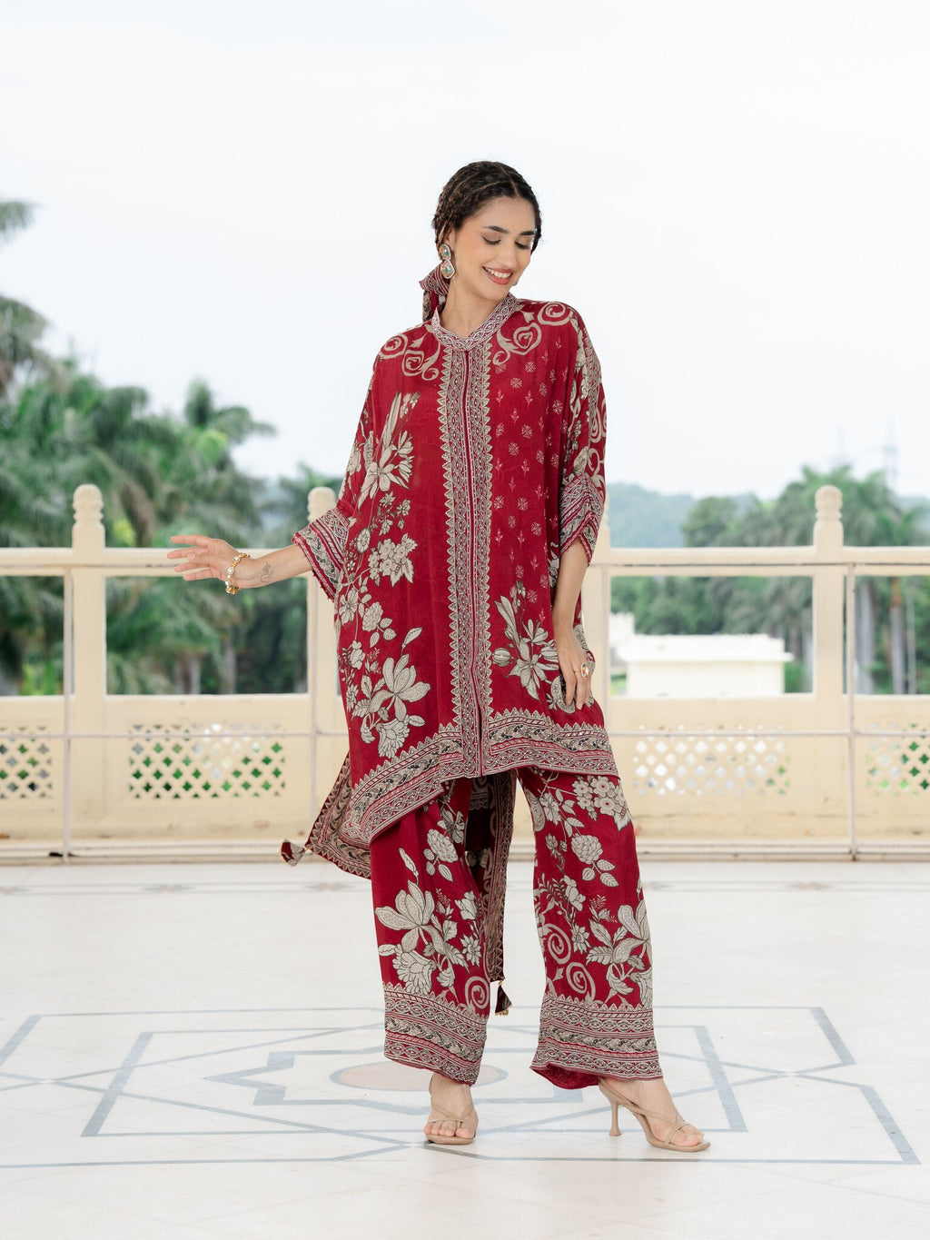 Gulnaar Burgundy Kaftan Set