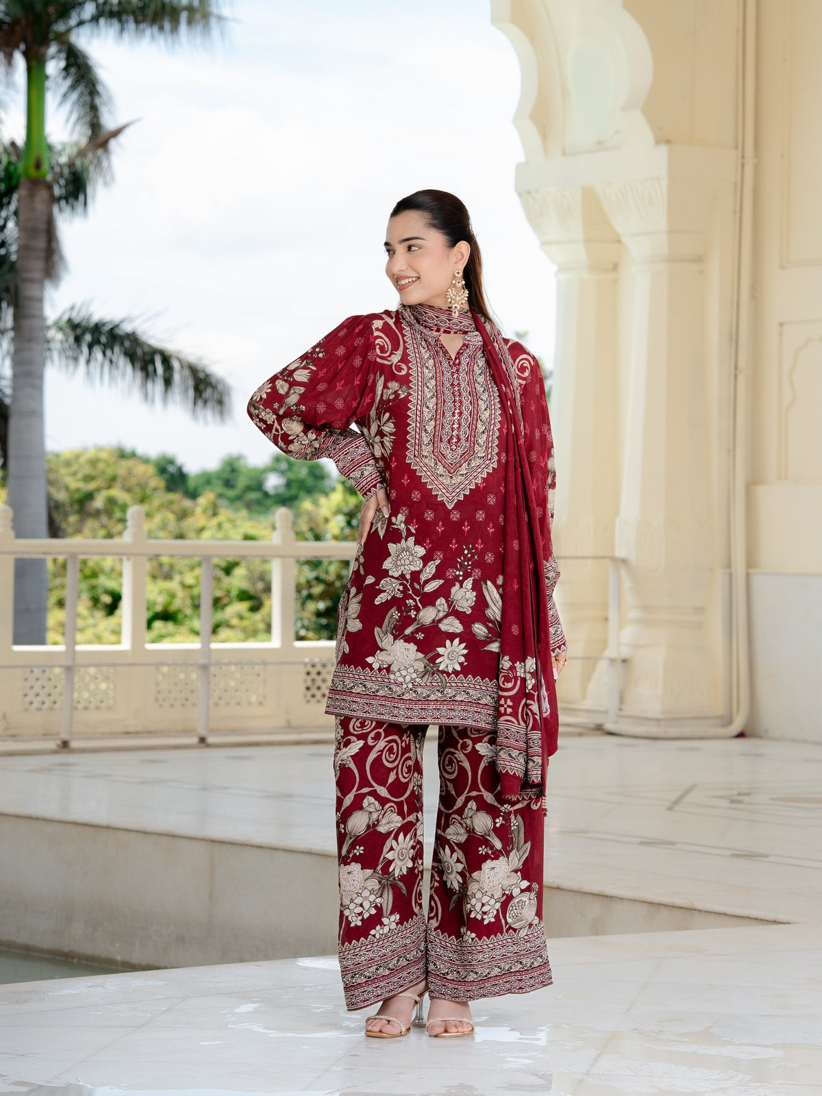 Meher Burgundy Short Kurta with Pants