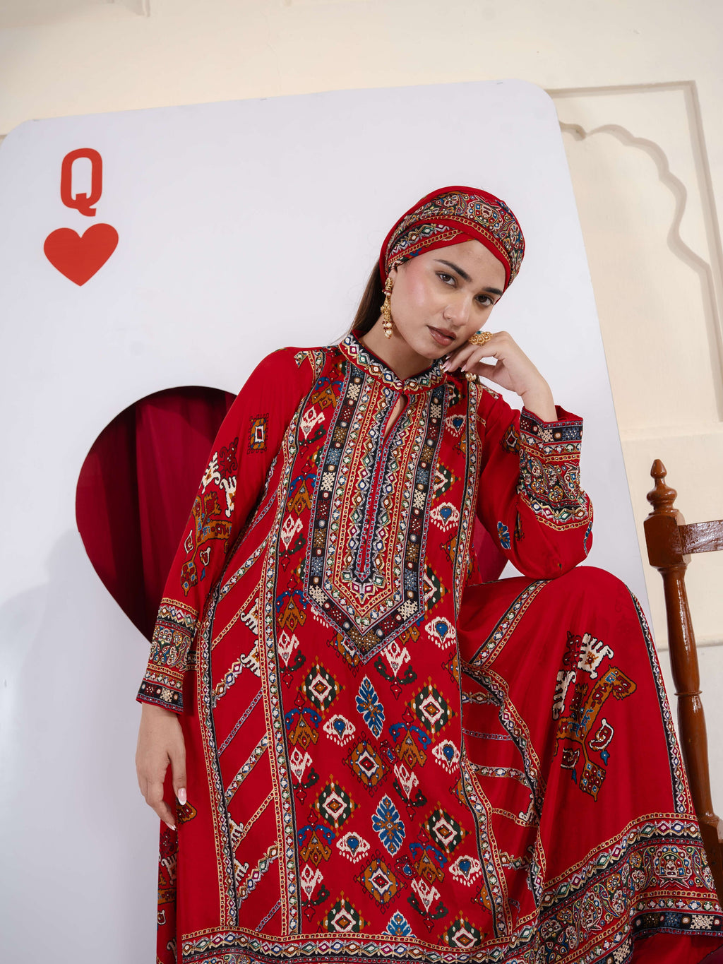 Ziya Red A-Line Kurta Set