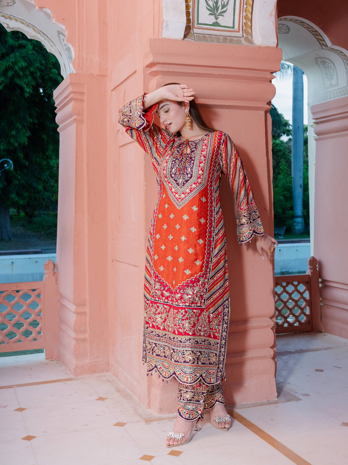 Adaa Burnt Orange A-Line Long Kurta Set
