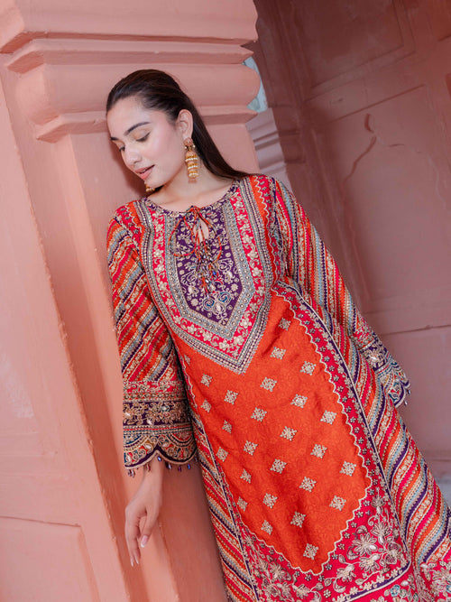 Adaa Burnt Orange A-Line Long Kurta Set