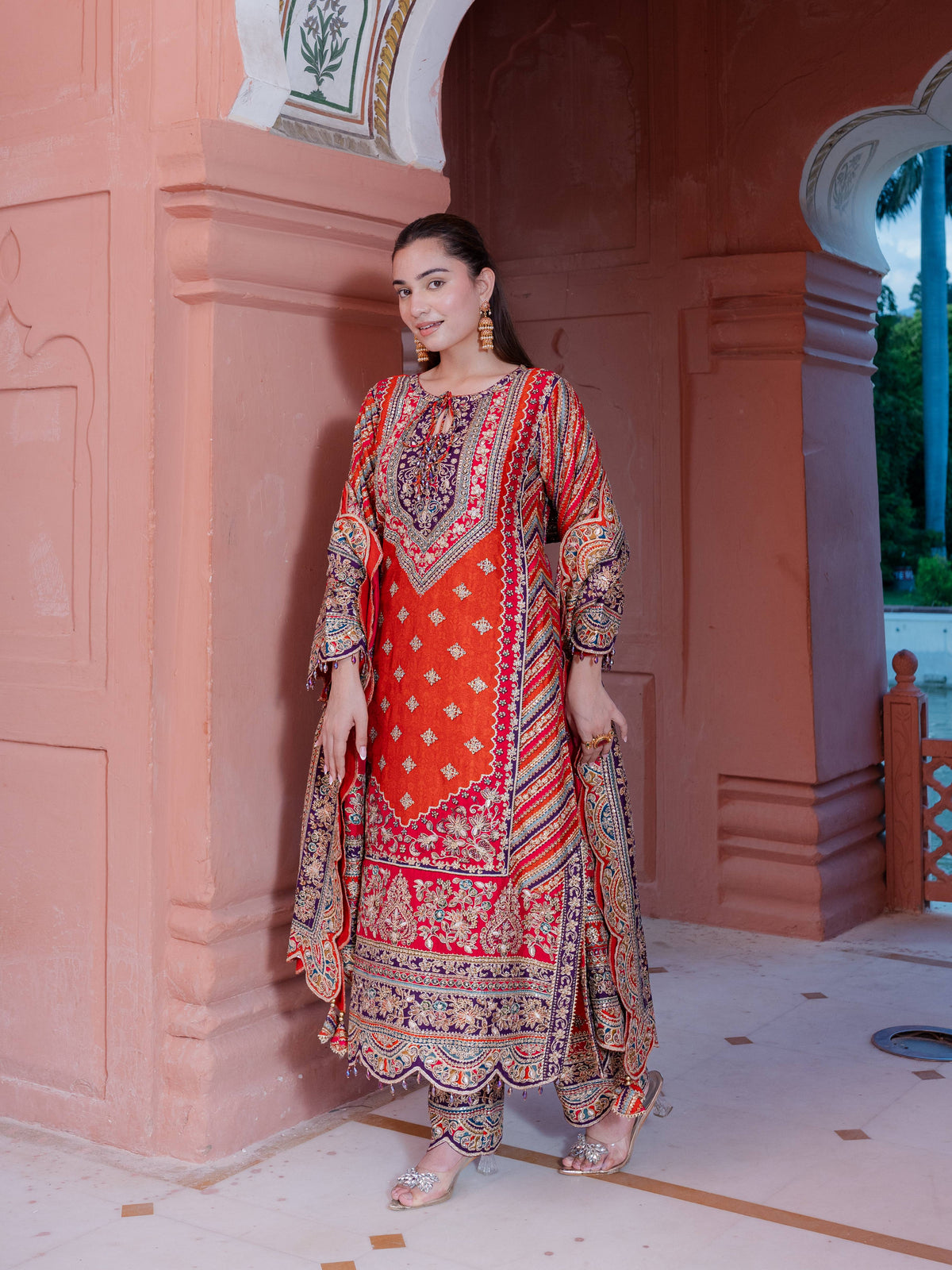 Adaa Burnt Orange A-Line Long Kurta Set