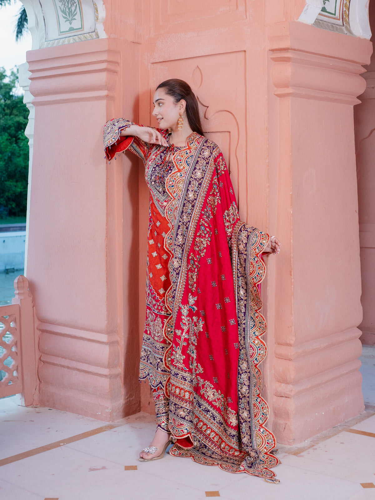 Adaa Burnt Orange A-Line Long Kurta Set