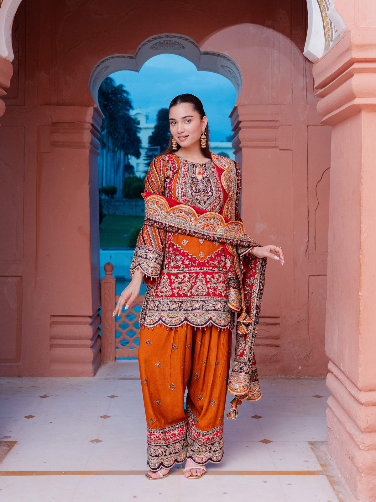 Noor Burnt Orange Kurta with Farshi Salwar